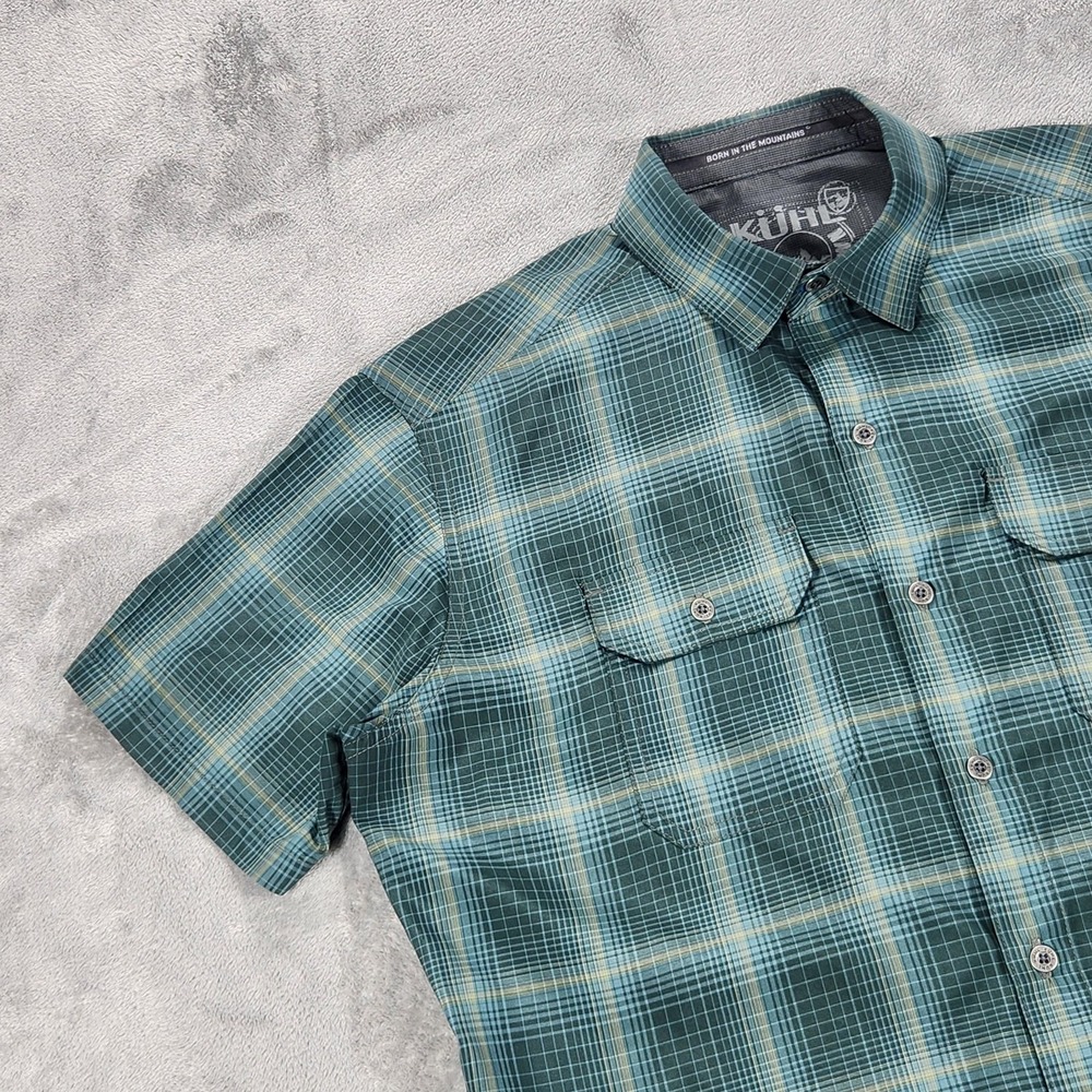 Kuhl Response Shirt Mens Small Green Blue Plaid Short Sleeve Button‎ Front - Picture 5 of 11